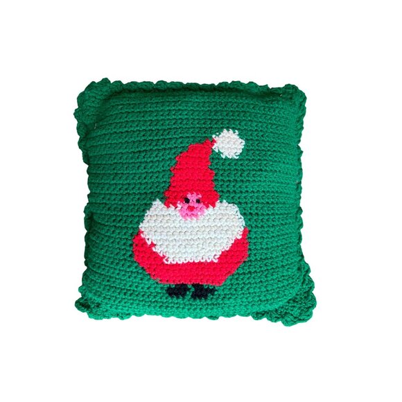 Handmade Crochet Santa Claus Throw Pillow Christmas Holiday Decor - Picture 2 of 7